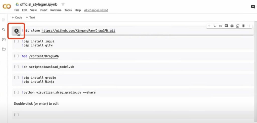 Click play icon clone DragGAN repository
