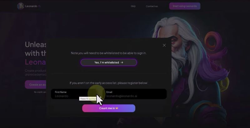 easy Sign-Up leonardo ai