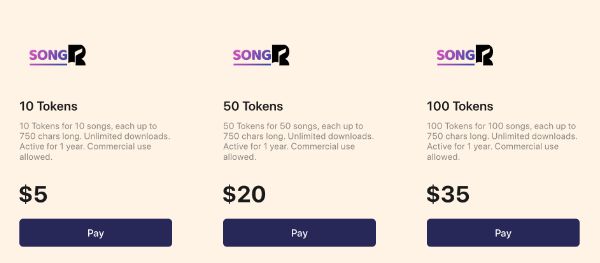 price purchase songr tokens