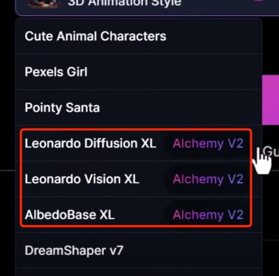 3 leonardo alchemy v2 model to Select