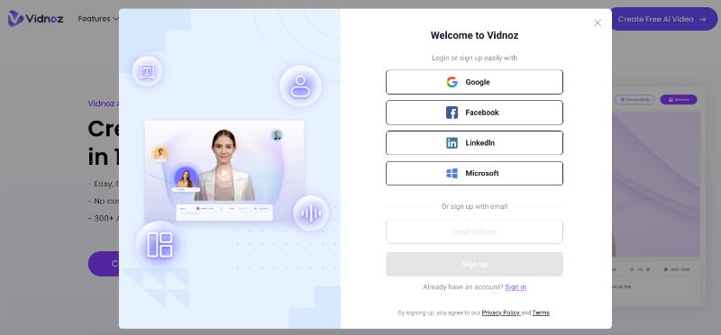 Step 1- Sign Up and Log In vodnoz ai