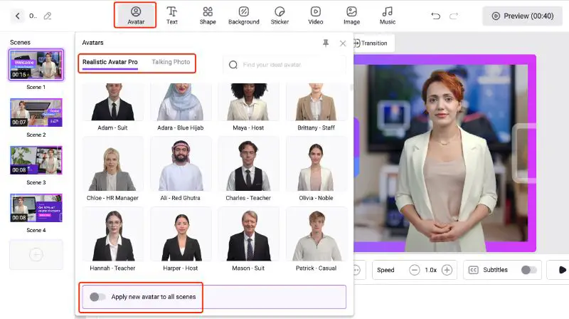 Step 3- Select Vidnoz ai Avatars