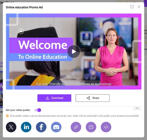 Step 7- Export and Share vidnoz ai video