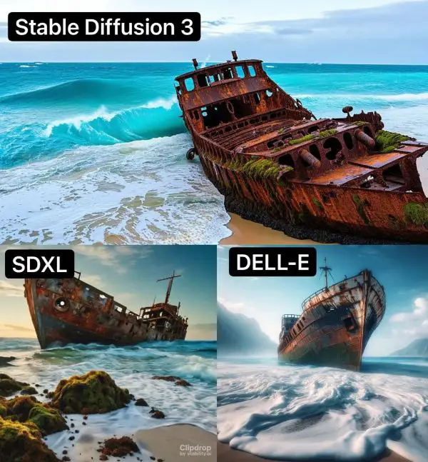 sd3 sdxl delle shipwreck on beach